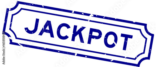 Grunge blue jackpot word rubber seal stamp on white background