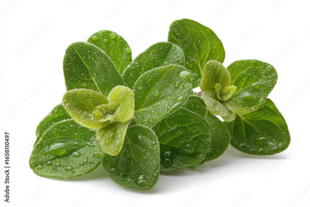 Fototapeta premium Fresh oregano leaves, wet with water droplets