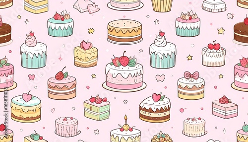 Cute cake pattern on pink