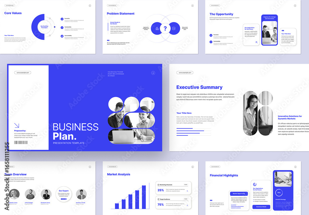 Modern Business Plan Presentation Template with Blue Accents Stock ...