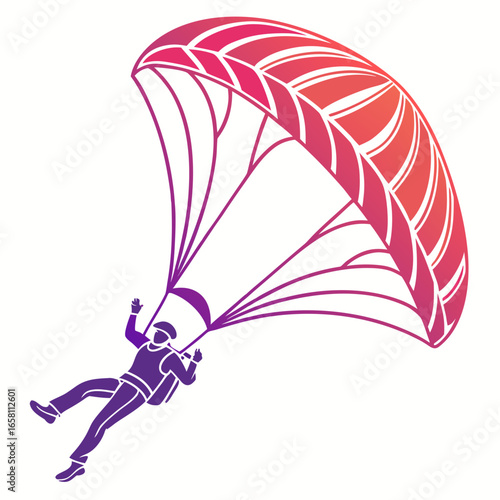 Vector art of parachutist descending with a parachute, a thrilling extreme sport, showcasing the adventure