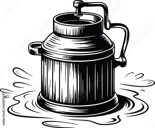 Vintage hand crank butter churn with splashing liquid