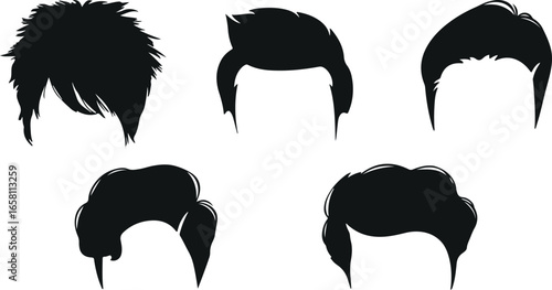 Hair Style Silhouette Vector – Male, Female, Fashion, Modern, Salon, Barber, Cut, Black, Isolated, Icon, Symbol, Collection, Flat, Design, Pack, Head, Style, Beauty, Graphic