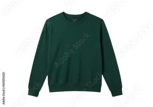 Dark green sweatshirt apparel laid flat isolated on transparent background