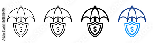 Insurance Money Icon Multiple Outline Collection Set