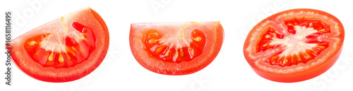 Wallpaper Mural Close Up of Three Sliced Tomatoes with Red Flesh and Seeds Against Transparent Background Torontodigital.ca