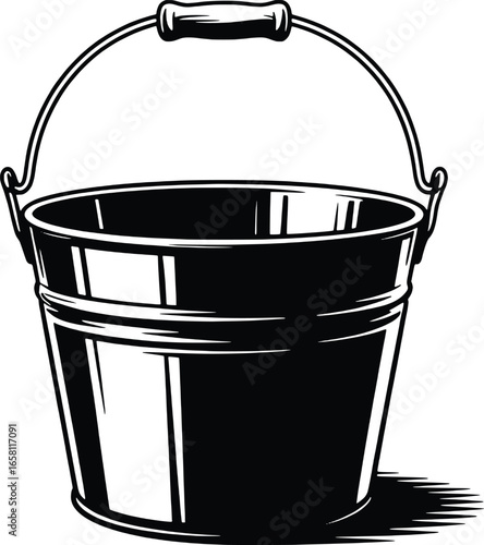 Vintage black metal bucket with handle isolated on white background