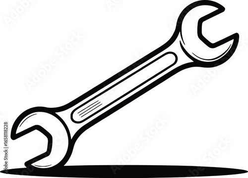 Hand drawn wrench tool illustration isolated on white background
