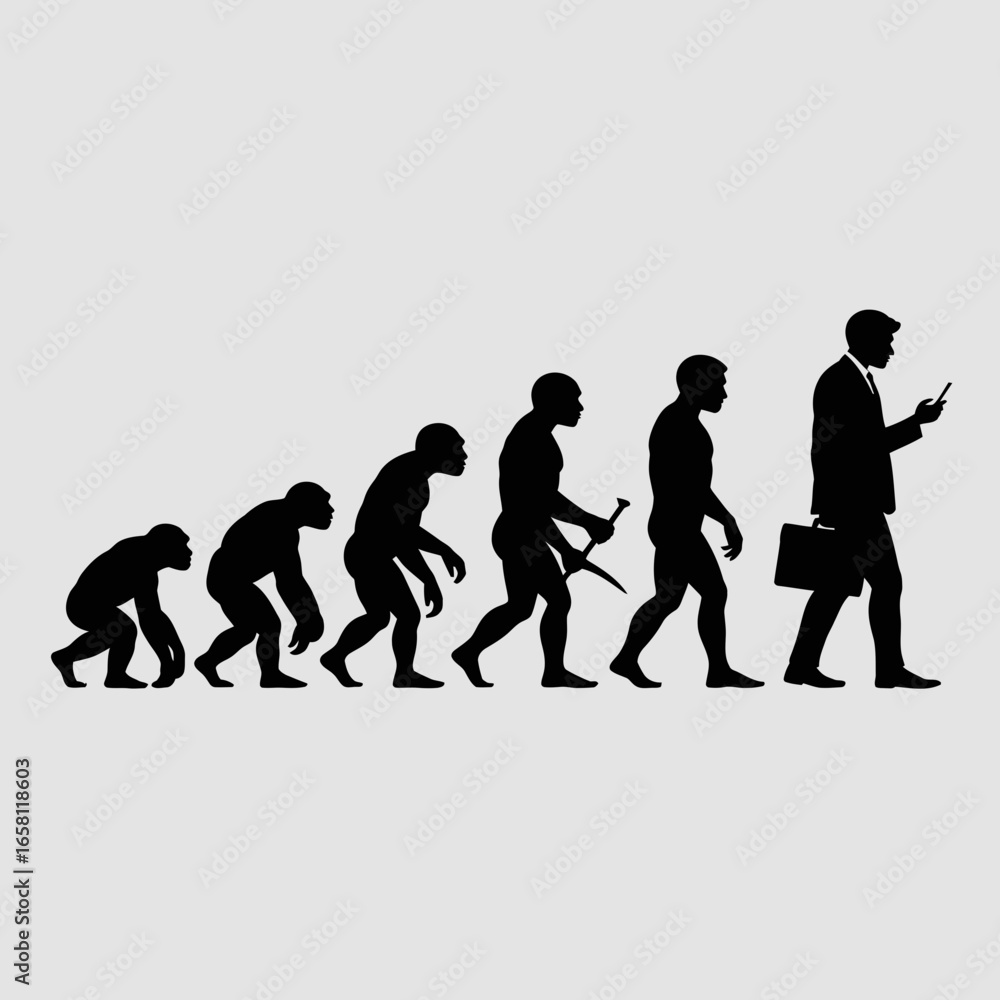 Obraz premium evolution, human, progress, development, primate, ancestor, biology, anthropology, science, genetics, adaptation, species, survival, history, archaeology, culture, technology, modern, digital, behavio