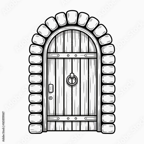 door, arch, stone, vintage, wooden, illustration, vector, design, architecture, entrance, frame, rustic, home, decor, classic, doorway, building, structure, medieval, detailed, architecture, exterior,