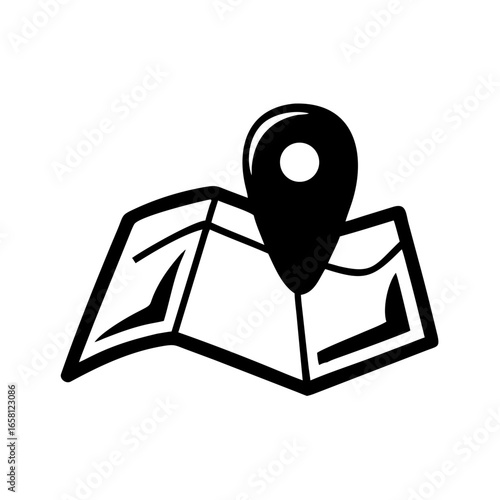 Map pin location icon with doodle outline style, center marker navigation pointer, travel GPS symbol, destination place guide illustration with transparent background
