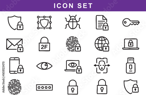 Security icons shield lock key fingerprint email laptop bug globe, security, icons, shield, lock, key, fingerprint, email, laptop, bug, globe, data, protection, privacy, access, digital, technology, s