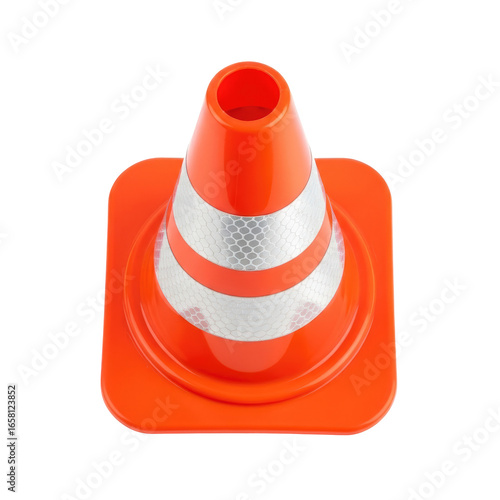 Isolated Orange Traffic Cone With Reflective Stripes Against A Transparent Background