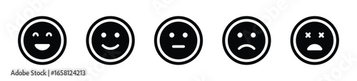 Customer feedbacks reaction icon set. Set of satisfaction level, reaction, emoji mood icon - Stock Vector 