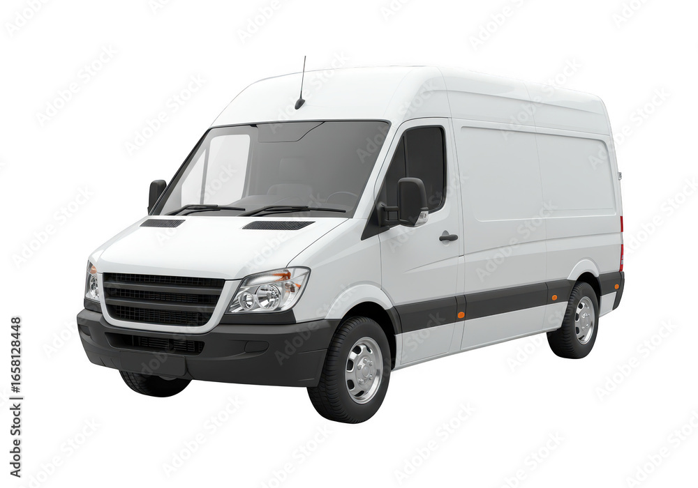 White cargo van for delivery and transport, isolated on transparent background White cargo van for delivery and transport, isolated on transparent background