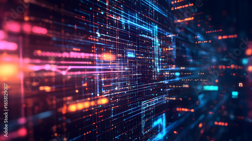 Wallpaper Mural Abstract Digital Network Visualization with Colorful Lines and Dots Torontodigital.ca