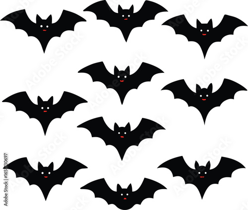 A Spooky Halloween Scene with a Flock of Adorable Black Bats