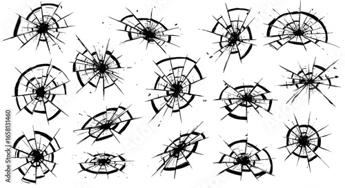 Collection of realistic broken glass fracture patterns for creative design