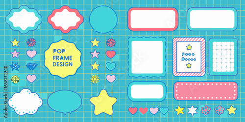 Collection of Colorful Decorative Speech Bubbles and Frames on Grid Background border element