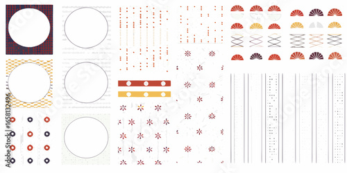 Collection of Japanese inspired patterns and circular frames with empty space Keywords: Japanese patterns