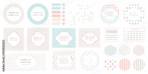 Collection of pastel colored graphic design elements and frames for journaling colors