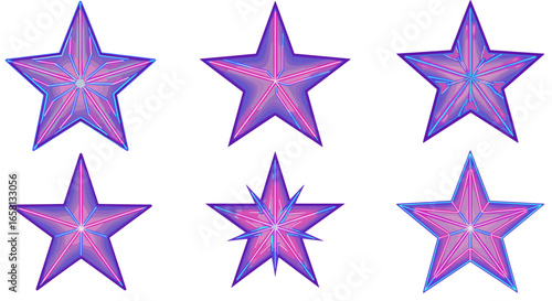 Vibrant neon gradient five-pointed stars in geometric patterns