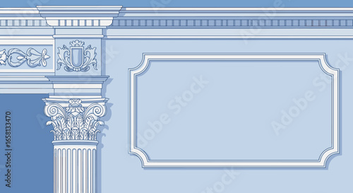 Elegant classic architectural decor with ornate corinthian column and detailed molding