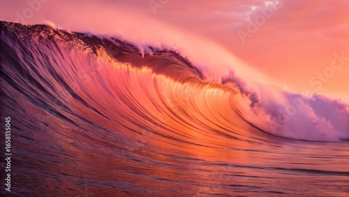 Golden Hour Wave A Majestic Barrel Lit by the Setting Sun's Radiant Glow Captivating Ocean Beauty