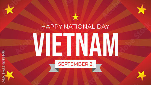 Editable vector mockup template for Vietnam National Day greeting, celebrated on September 2, featuring festive patriotic design for cards, posters, and banners.