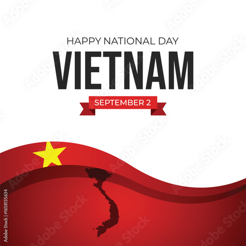 Editable vector mockup template for Vietnam National Day greeting, celebrated on September 2, featuring festive patriotic design for cards, posters, and banners.