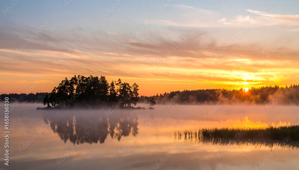 Fototapeta premium Misty Sunrise over Lake