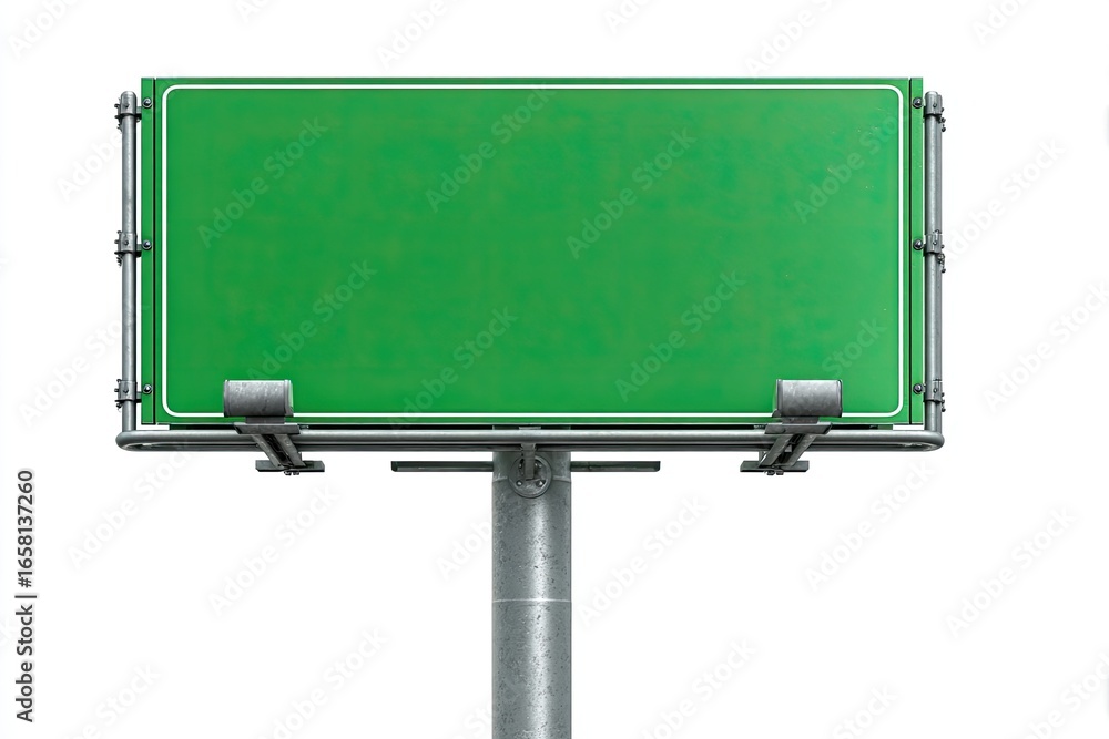Obraz premium Empty green billboard mounted on a metal pole