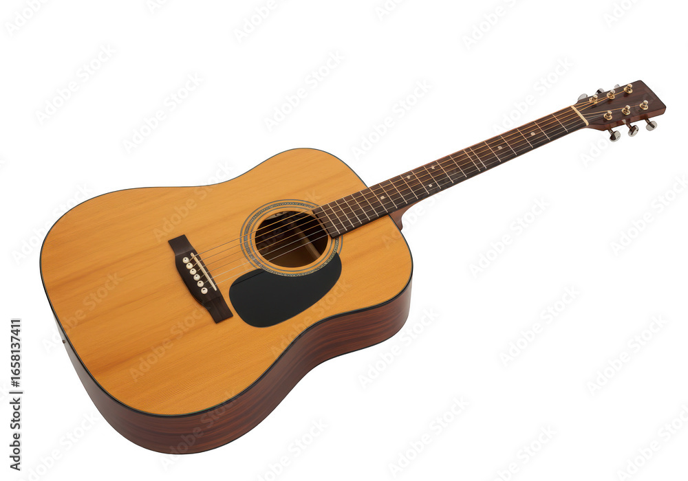 Obraz premium Acoustic guitar isolated on transparent background, a classic musical instrument for creating beautiful melodies and songs