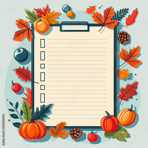 Autumn Clipboard Style Checklist with Leaves and Pumpkins – Fall Printable