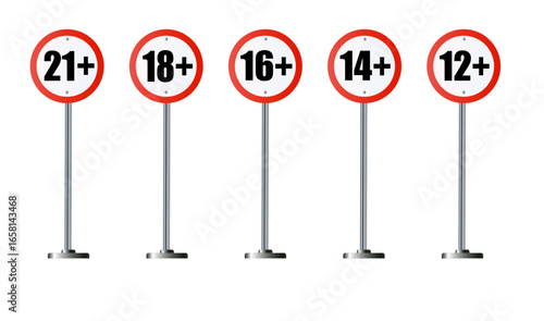 Age limit sign set. Adults content only age restriction.Censure warning age plus. Vector .