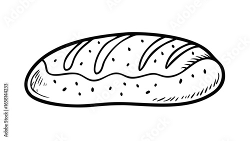 Simple hand drawn outline of a loaf of bread with a textured crust and scoring marks