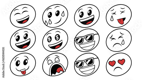 Collection of expressive cartoon faces with various emotions and styles