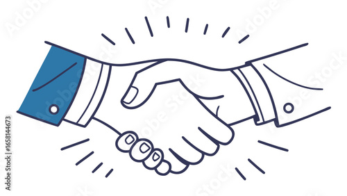 Two business people shaking hands in a gesture of agreement and partnership with a blue sleeve detail