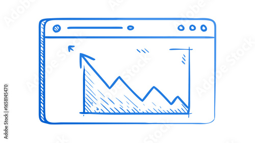 Doodle of a downward trending graph on a computer screen