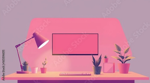 Desktop Computer with Pink Background