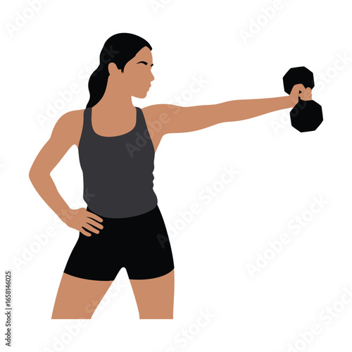 Person performing lateral raise with dumbbell, showcasing shoulder strength, balance, and proper form in fitness training silhouette style