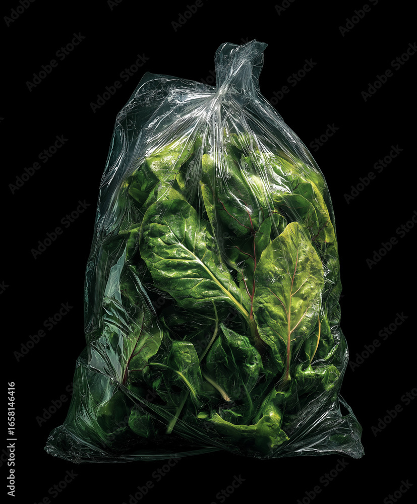 Fototapeta premium Swiss chard leaves in vacuum-sealed bag fresh and green