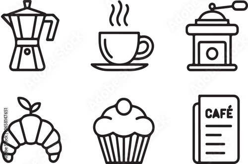 Wallpaper Mural Bakery and Coffee Shop Vector Icons Espresso Maker, Cup, Grinder, Croissant, Cupcake, and Menu Board Torontodigital.ca