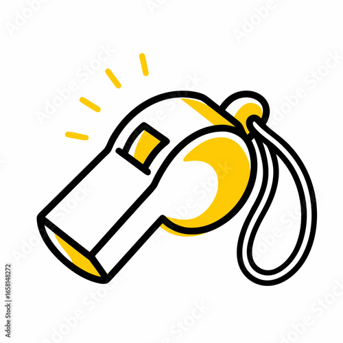 Whistle icon with yellow accents and sound lines for signaling  