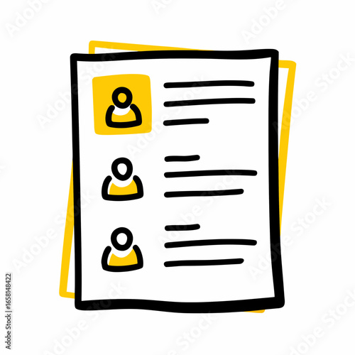 Illustrated employee file with multiple resumes on a white background  
