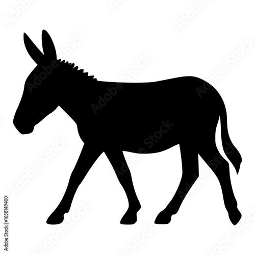 Donkey Vector Icon: Black Silhouette Illustration of Walking Animal