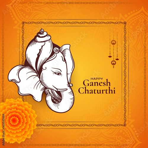 Traditional Happy Ganesh Chaturthi Indian festival celebration card