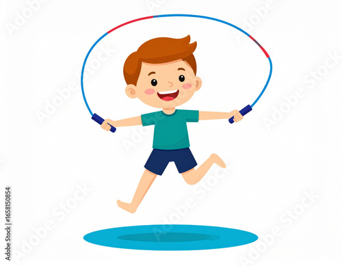 Energetic young boy happily jumping rope in this vibrant illustration
