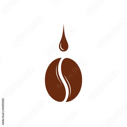 A minimalist coffee bean logo with a single drop of brewing coffee.