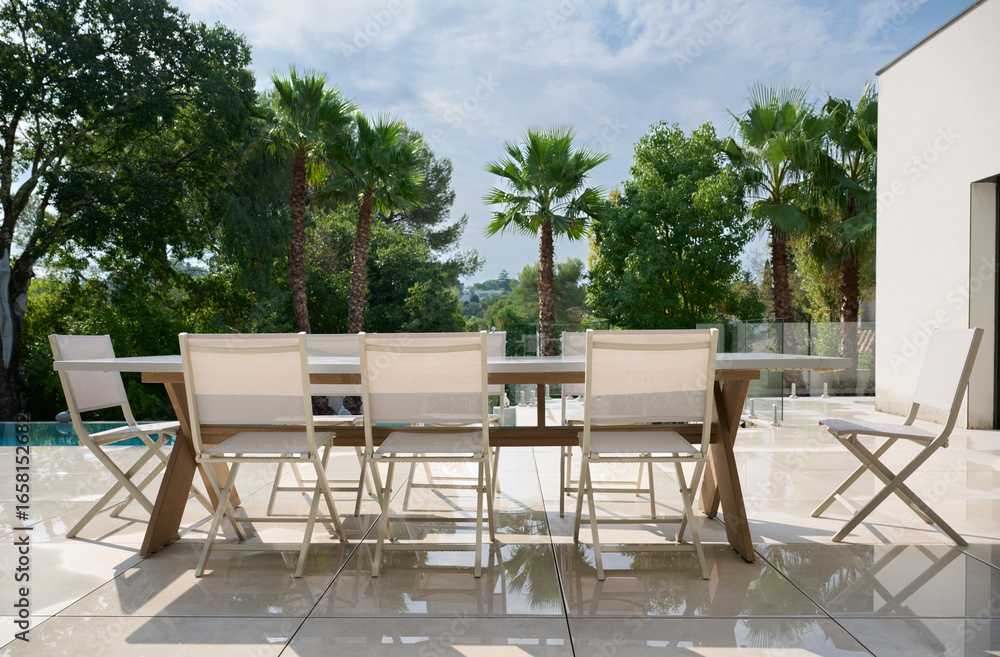 custom made wallpaper toronto digitalTABLE AND CHAIRS ON TERRACE AFTER THE RAIN